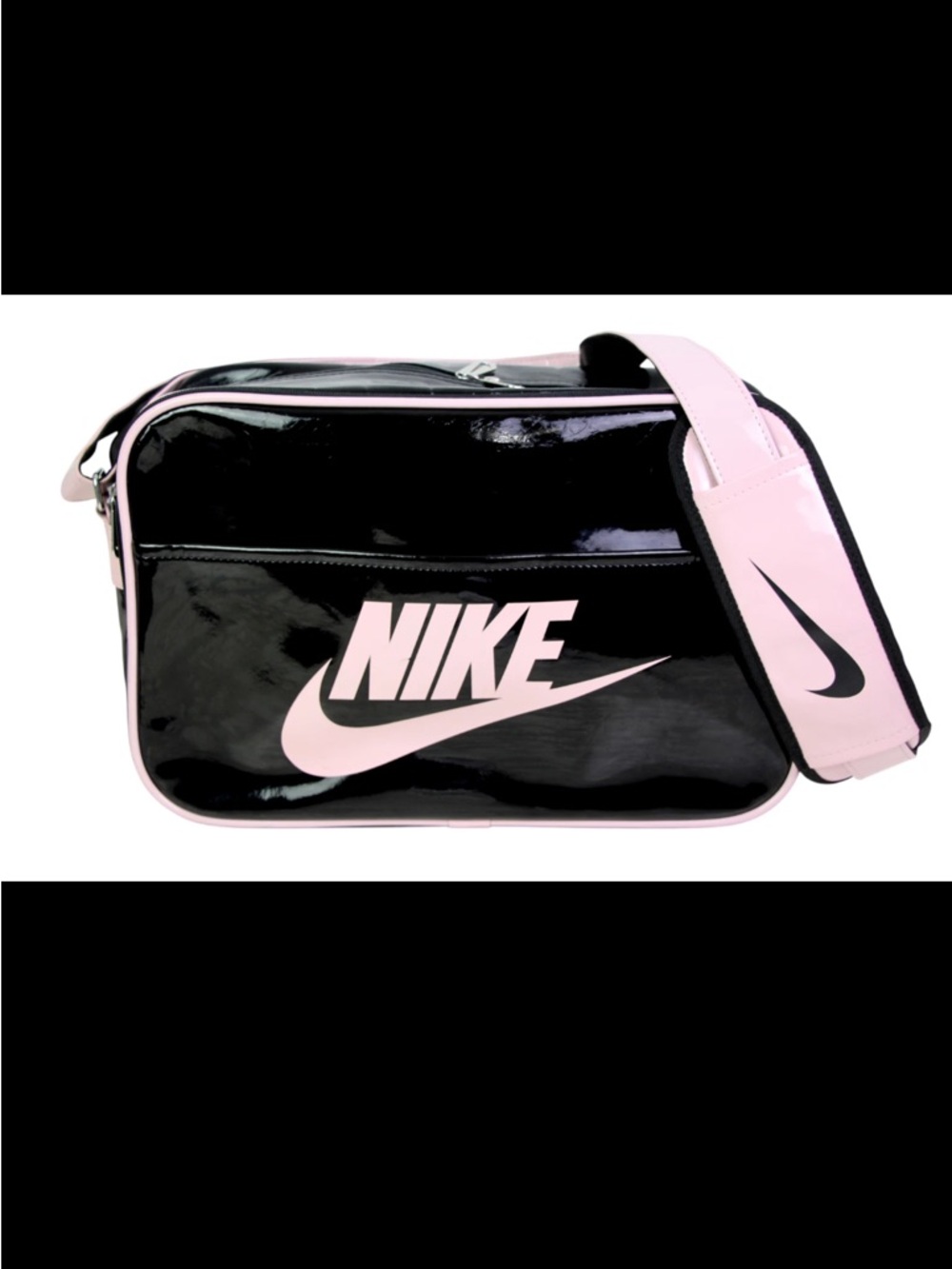 Nike Black Patent Crossbody Bag with Light Pink Trim